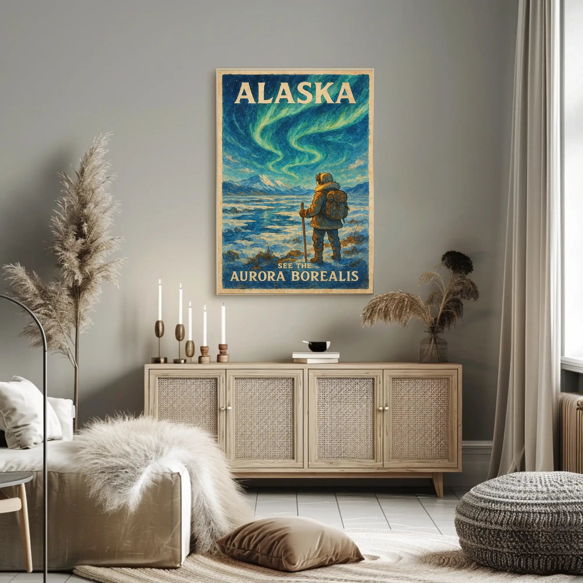 Alaska Adventure Northern Lights Travel Poster