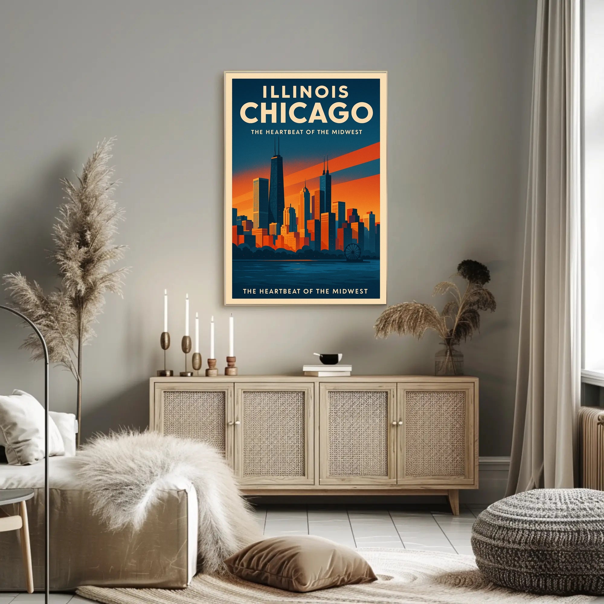 Chicago Skyline Vibrancy: Retro Urban Cityscape Poster PosterGoat