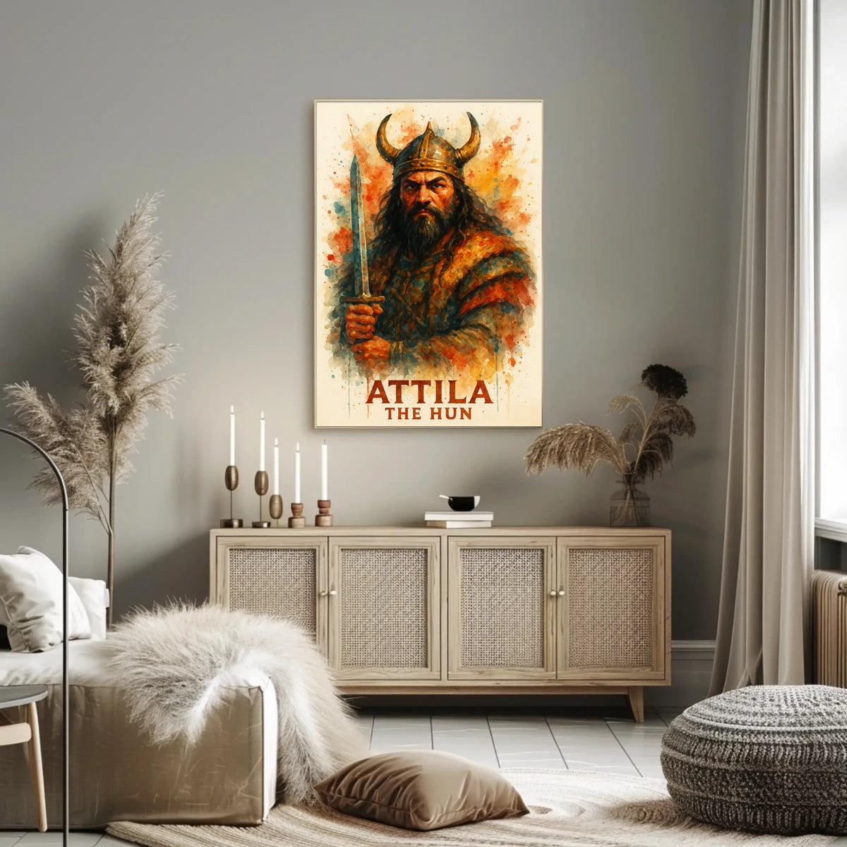 Attila the Hun Watercolor Warrior Art Poster