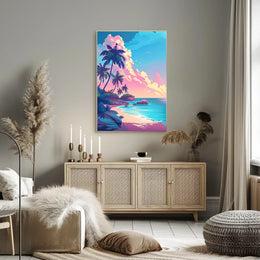 Tropical Sunset Beach Scene Art Poster