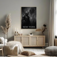 Futuristic New York City Poster Neon Cityscape Wall Art
