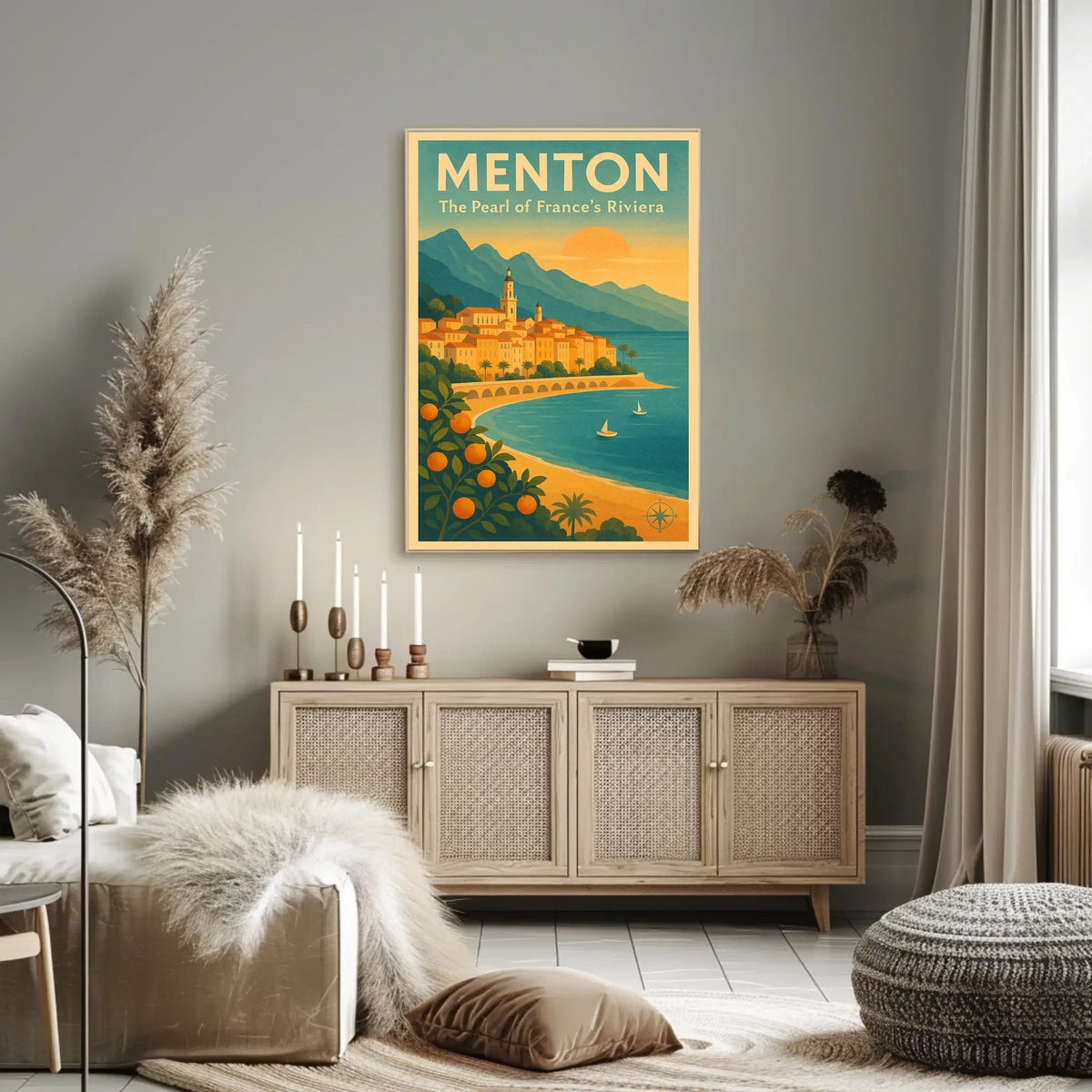 Menton Riviera Vintage Travel Poster: Sunset Serenity