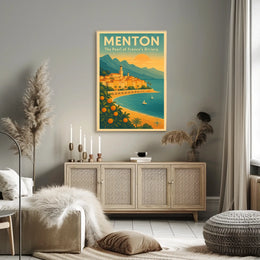 Menton Riviera Vintage Travel Poster: Sunset Serenity