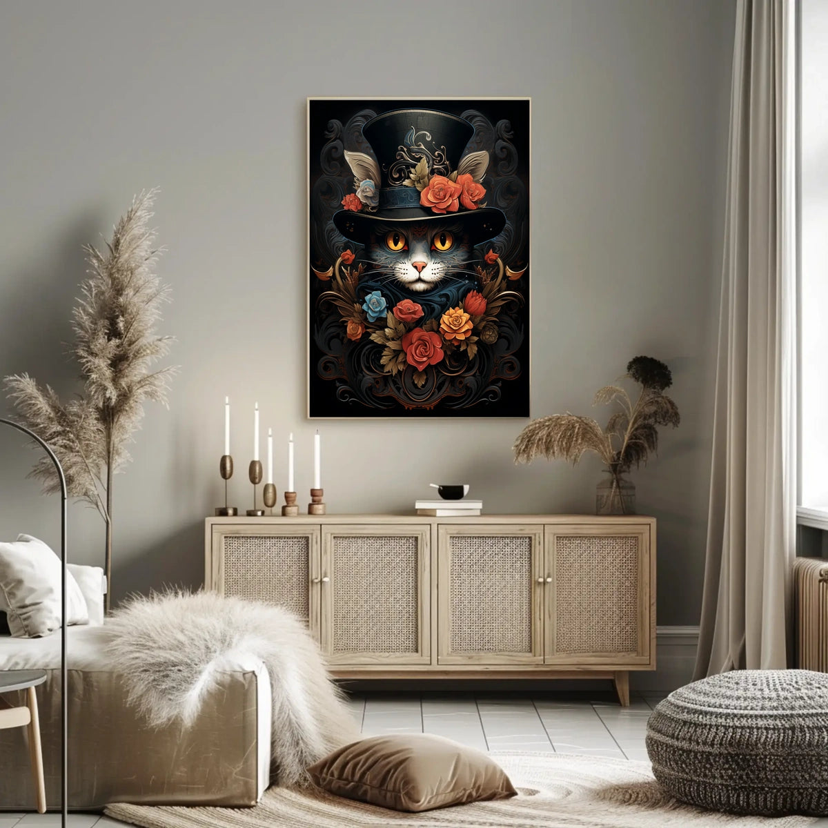 Whimsical Cat in Baroque Top Hat Fantasy Poster