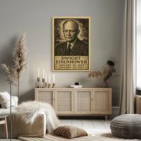 Eisenhower Portrait Midcentury Woodcut Patriotic Poster