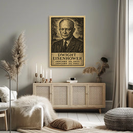 Eisenhower Portrait Midcentury Woodcut Patriotic Poster
