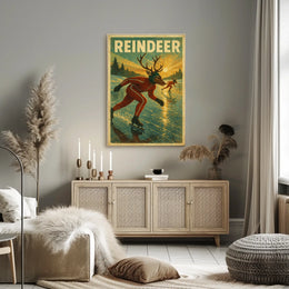 Surreal Reindeer Ice Skating Fantasy Artistic Poster
