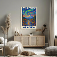 Aurora Borealis Vintage Fairbanks Alaska Starry Poster