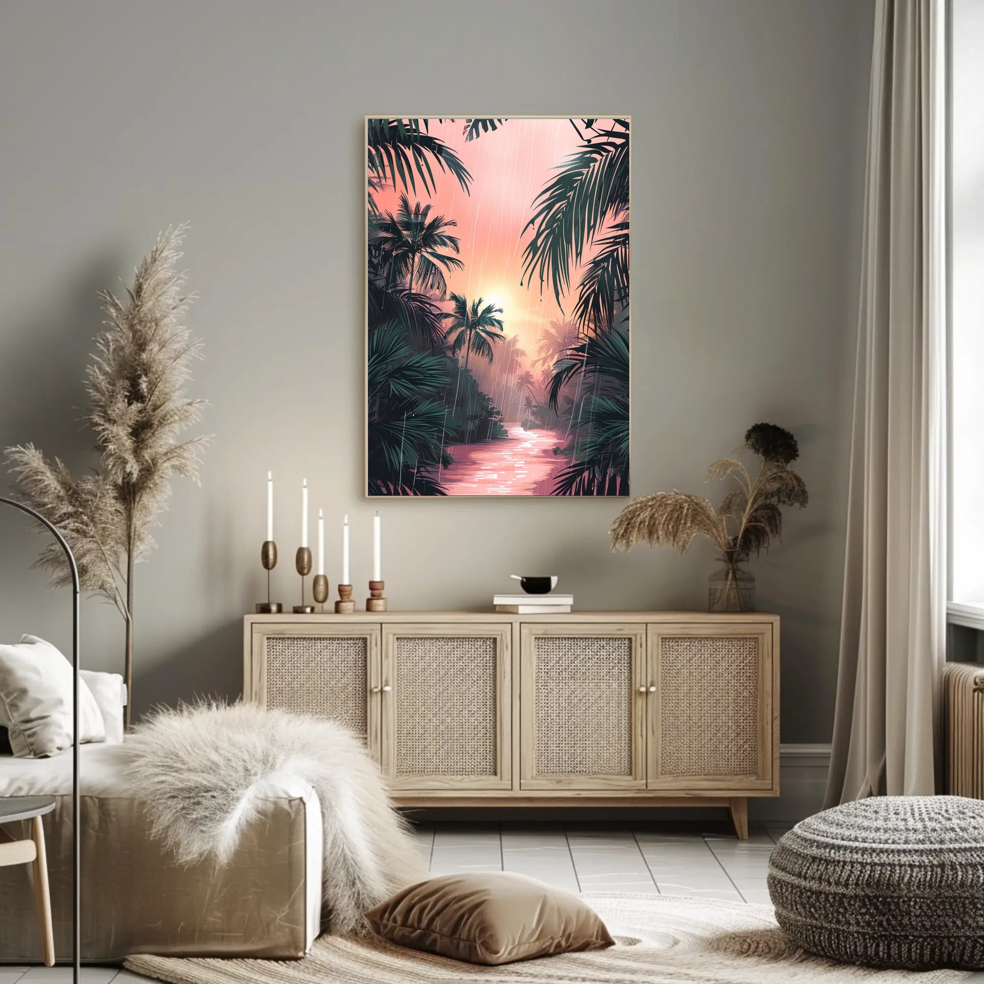 Tropical Rainfall at Sunset Art Print Poster for Home Decor PosterGoat