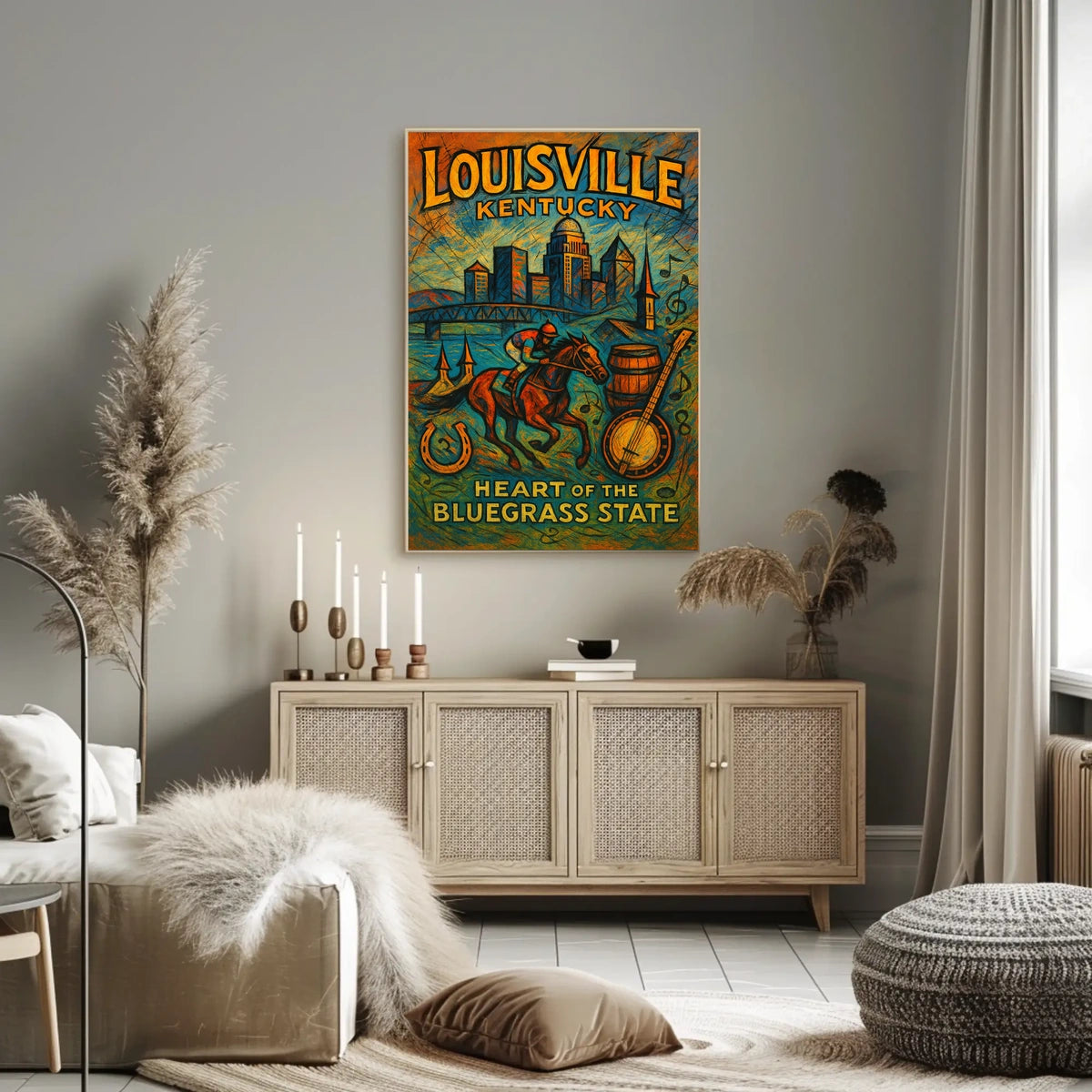 Louisville Kentucky Heartland Bluegrass Cityscape Heritage Vivid Nightlife Spirit Wall Art Poster