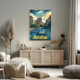 Barcelona Retro Travel Poster