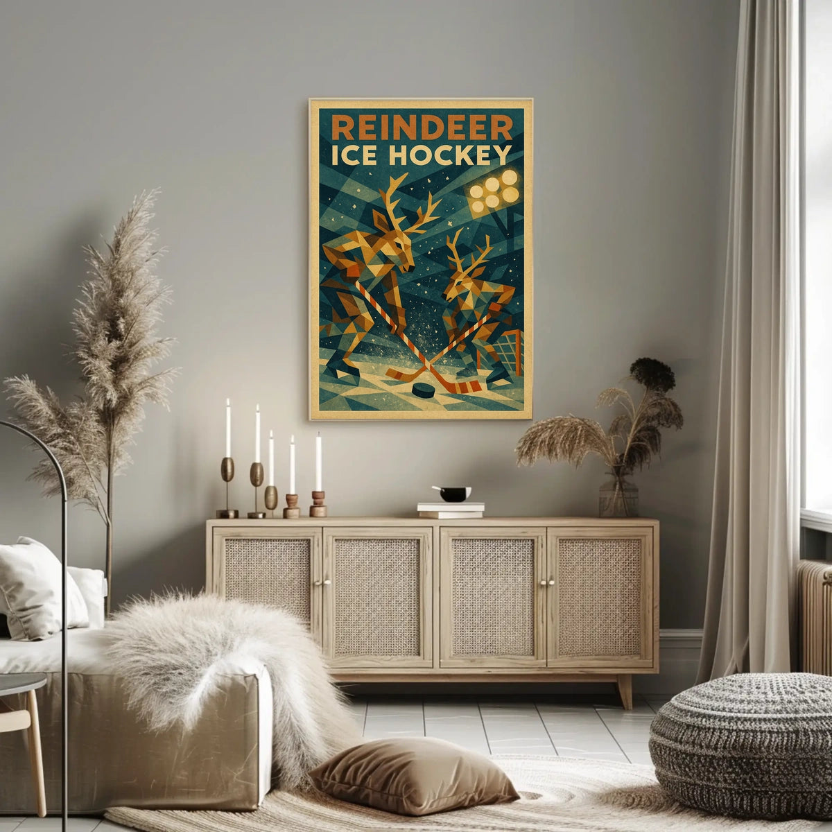 Reindeer Ice Hockey Artistic Design Sports Poster