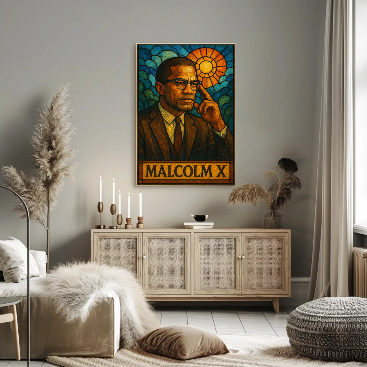 Malcolm X Stained Glass Tribute Poster