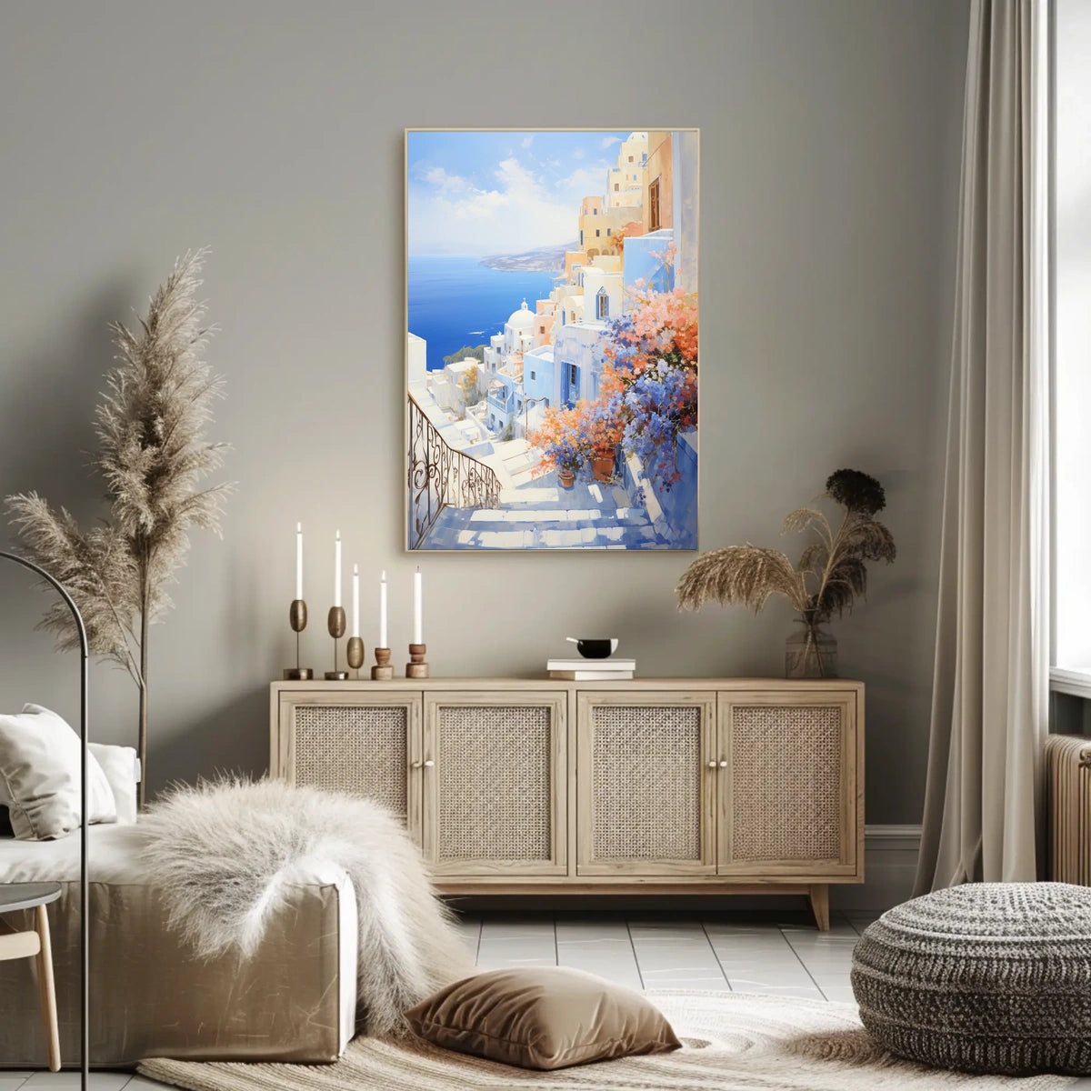 Santorini-Inspired Scenic Coastal Travel Poster