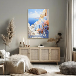 Santorini-Inspired Scenic Coastal Travel Poster