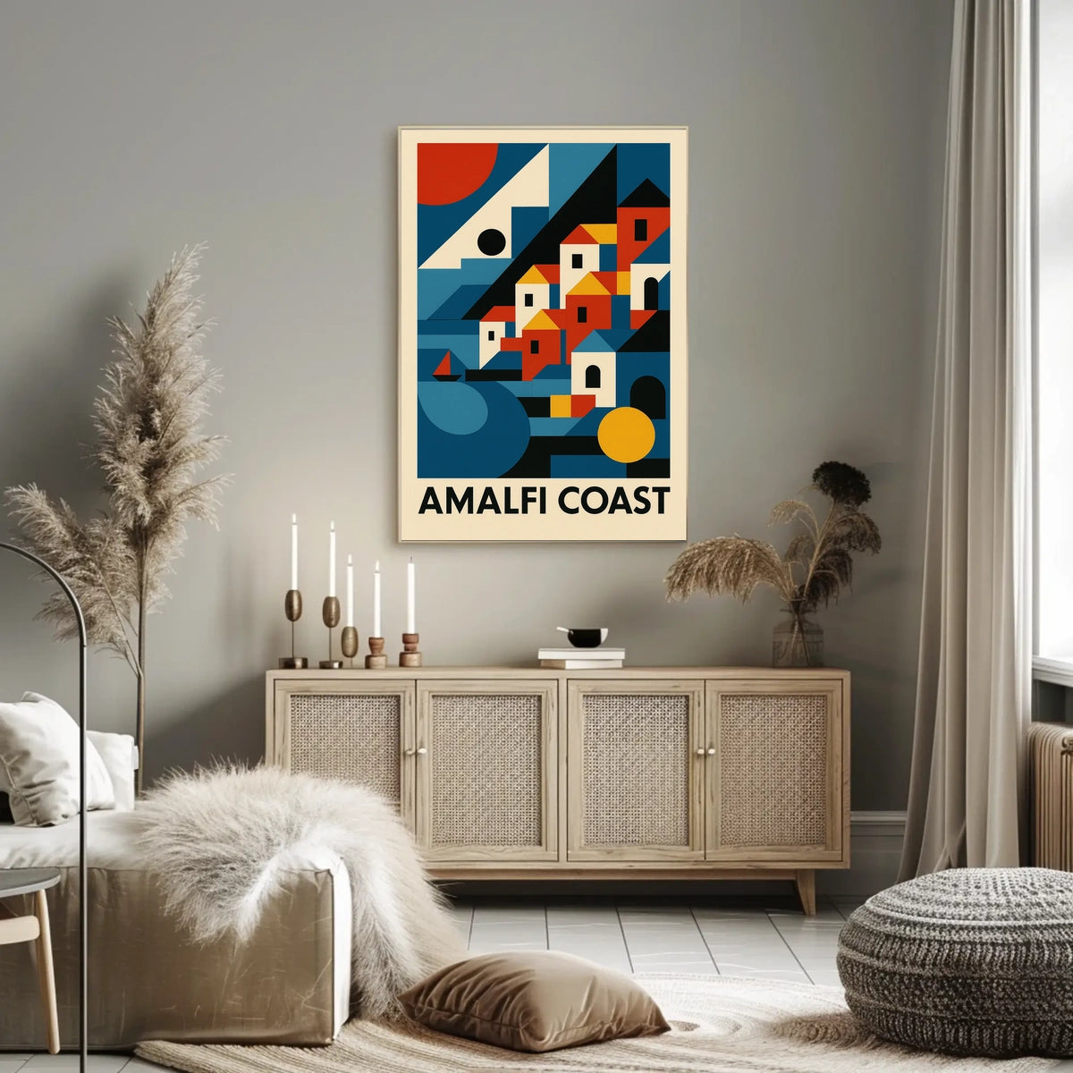 Amalfi Coast Geometric Art Poster For Elegant Wall Decor