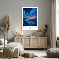 Dreamy Coastal Night Scene Under Full Moon - Artistic Poster
