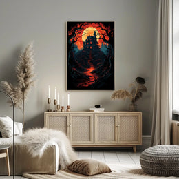 Haunting Gothic Mansion Eerie Landscape Art Poster