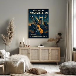 Nashville Music City Vintage Skyline Poster Art