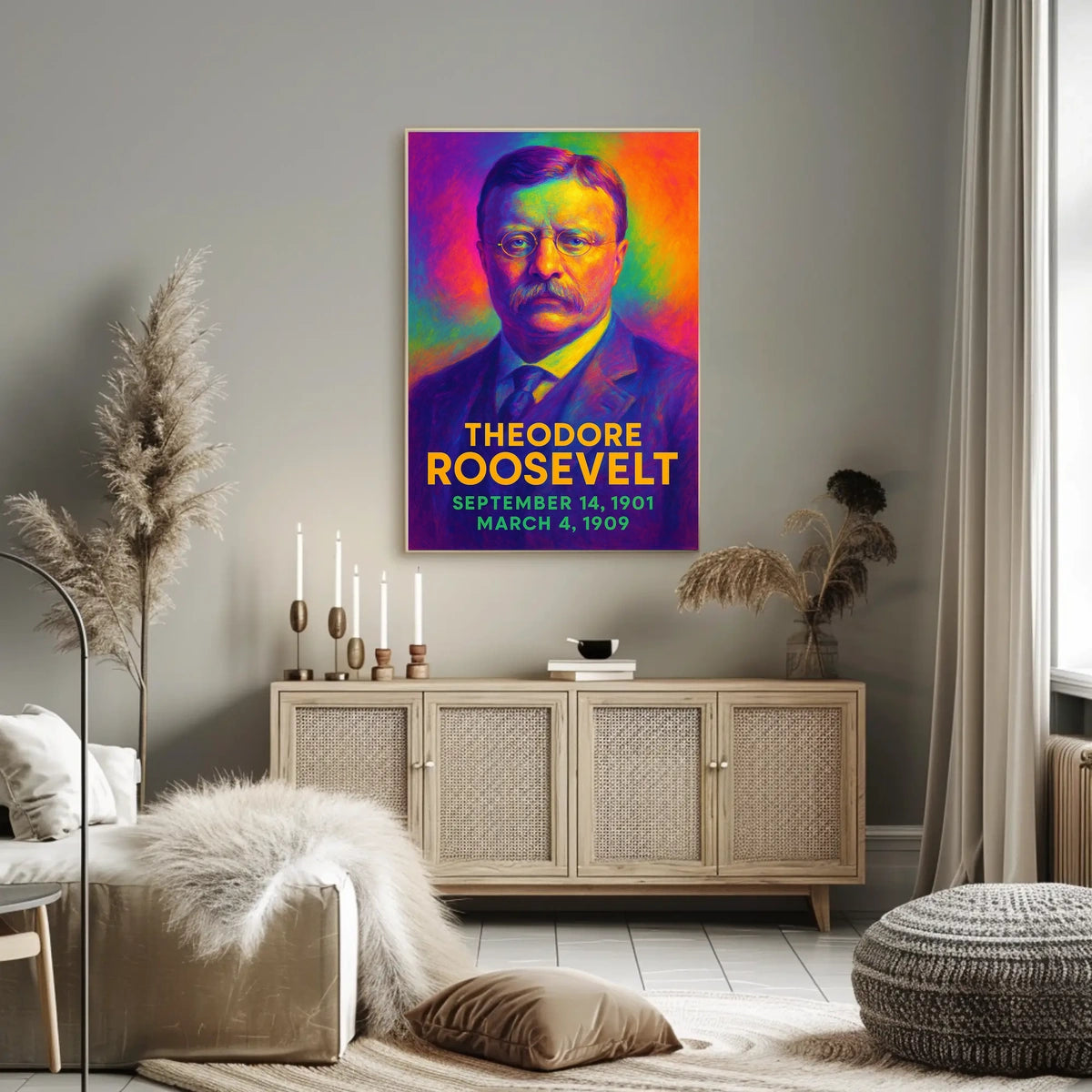 Theodore Roosevelt 26th President of the United States Neon Gradient Overlay Poster