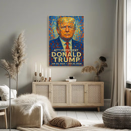 Donald Trump Visionary Leadership Portrait Bold Patriotic Impressionism Mosaic Style Poster