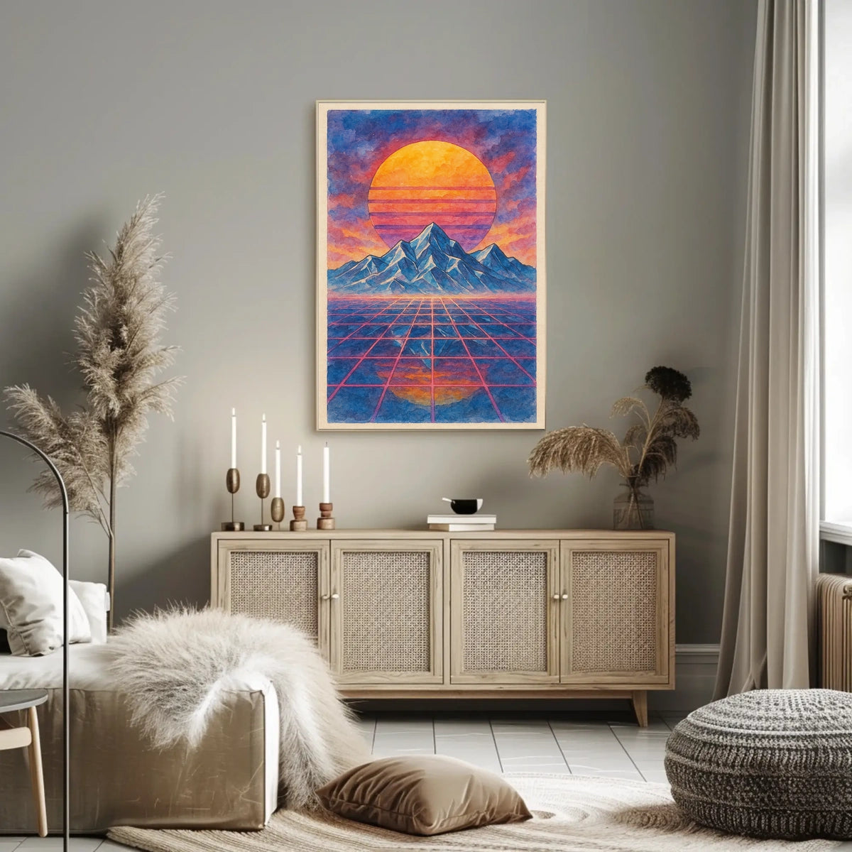 Retro-Futuristic Vaporwave Landscape Art Print - Futuristic Sci-Fi Poster