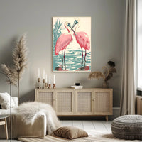 Spoonbills Poster Vintage Tropical Bird Wall Art
