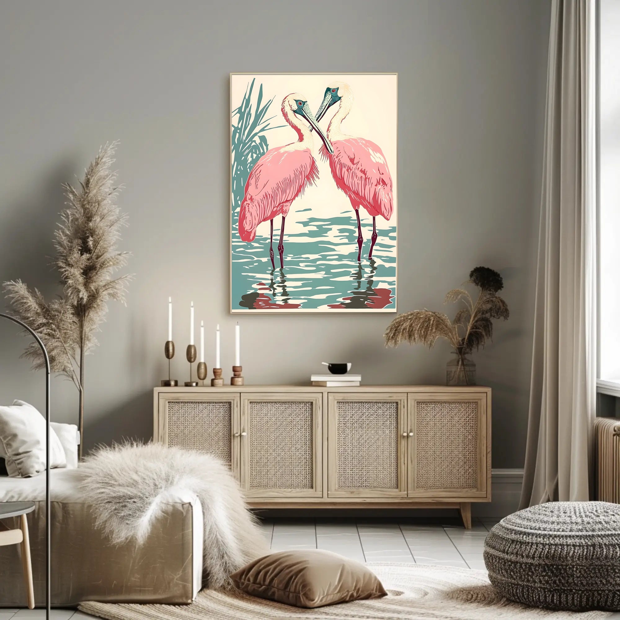 Spoonbills Poster Vintage Tropical Bird Wall Art