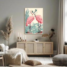 Spoonbills Poster Vintage Tropical Bird Wall Art