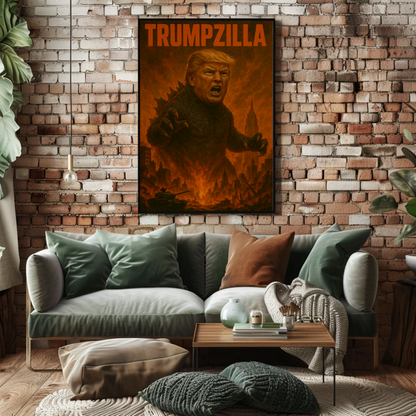Trumpzilla Parody Vintage Travel Poster Funny Political Art