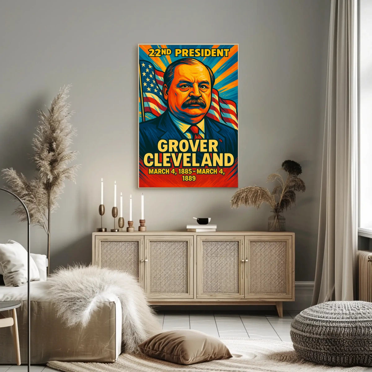 Grover Cleveland 22nd President of the United States Colorful Comic Book Style Poster