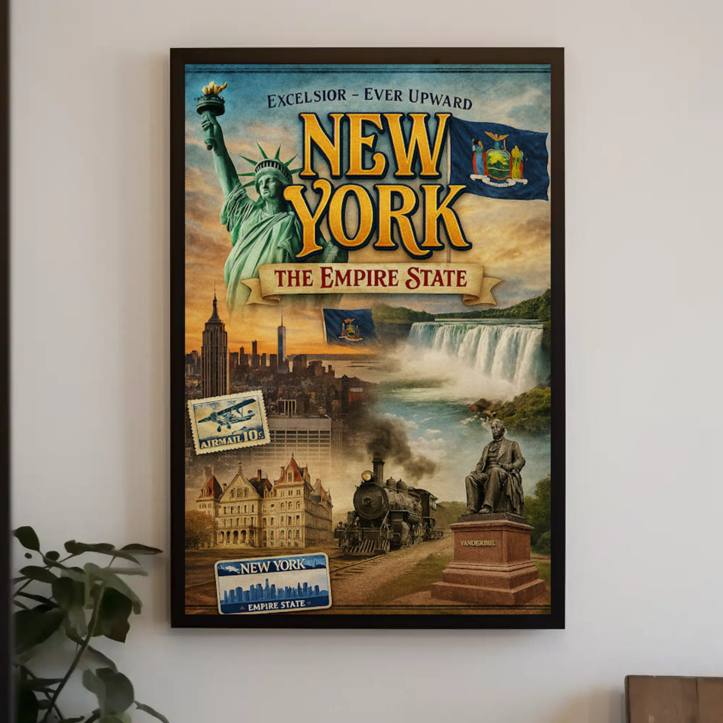 New York Empire State Excelsior Niagara Falls Train Travel Poster