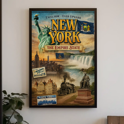 New York Empire State Excelsior Niagara Falls Train Travel Poster