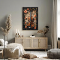 Elegant Violin and Roses Art Print for Artistic Poster
