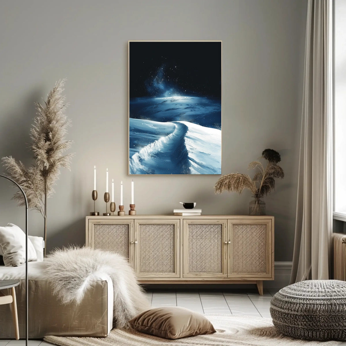 Serene Snowy Landscape Under Starry Sky Poster