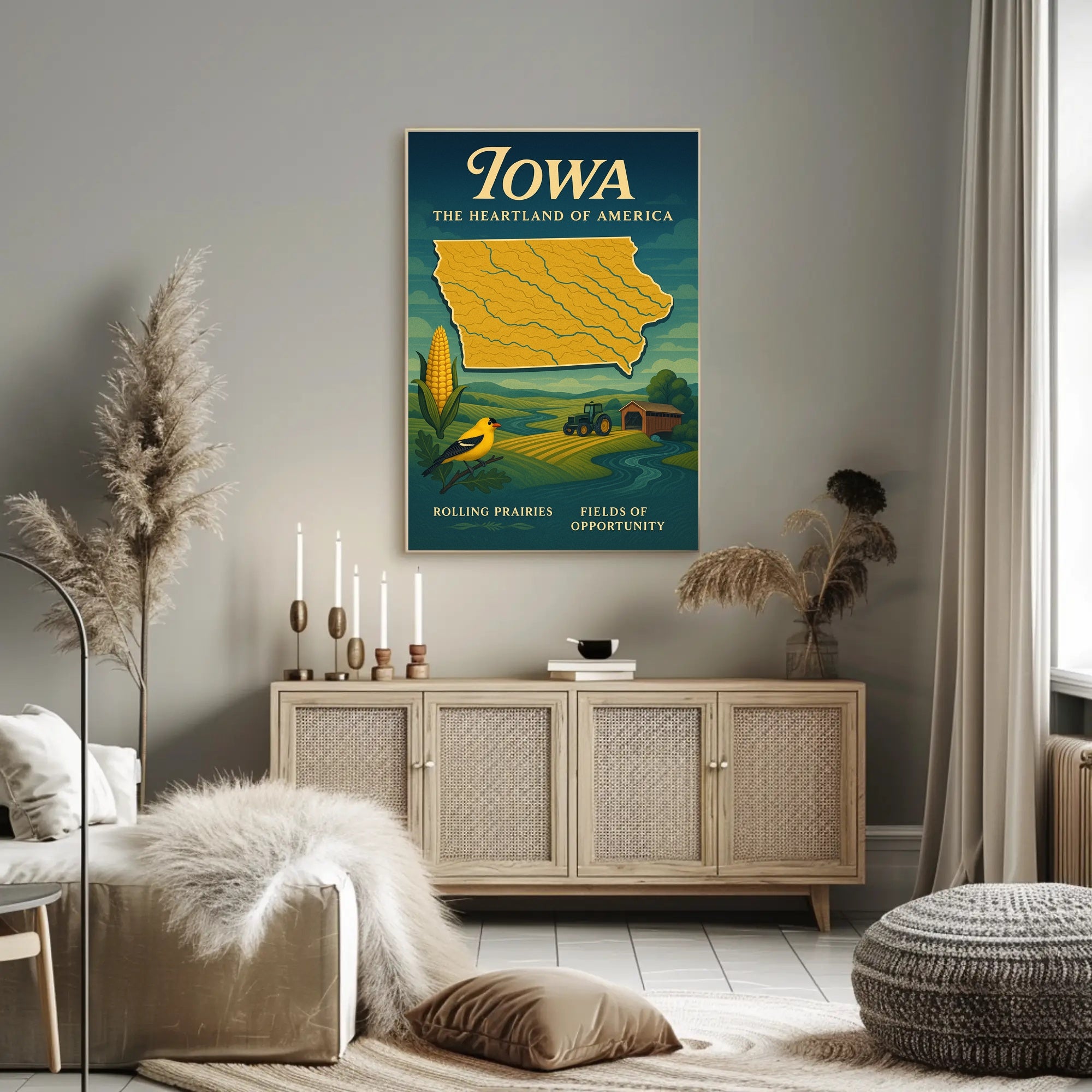 Iowa Heartland Vintage Travel Poster