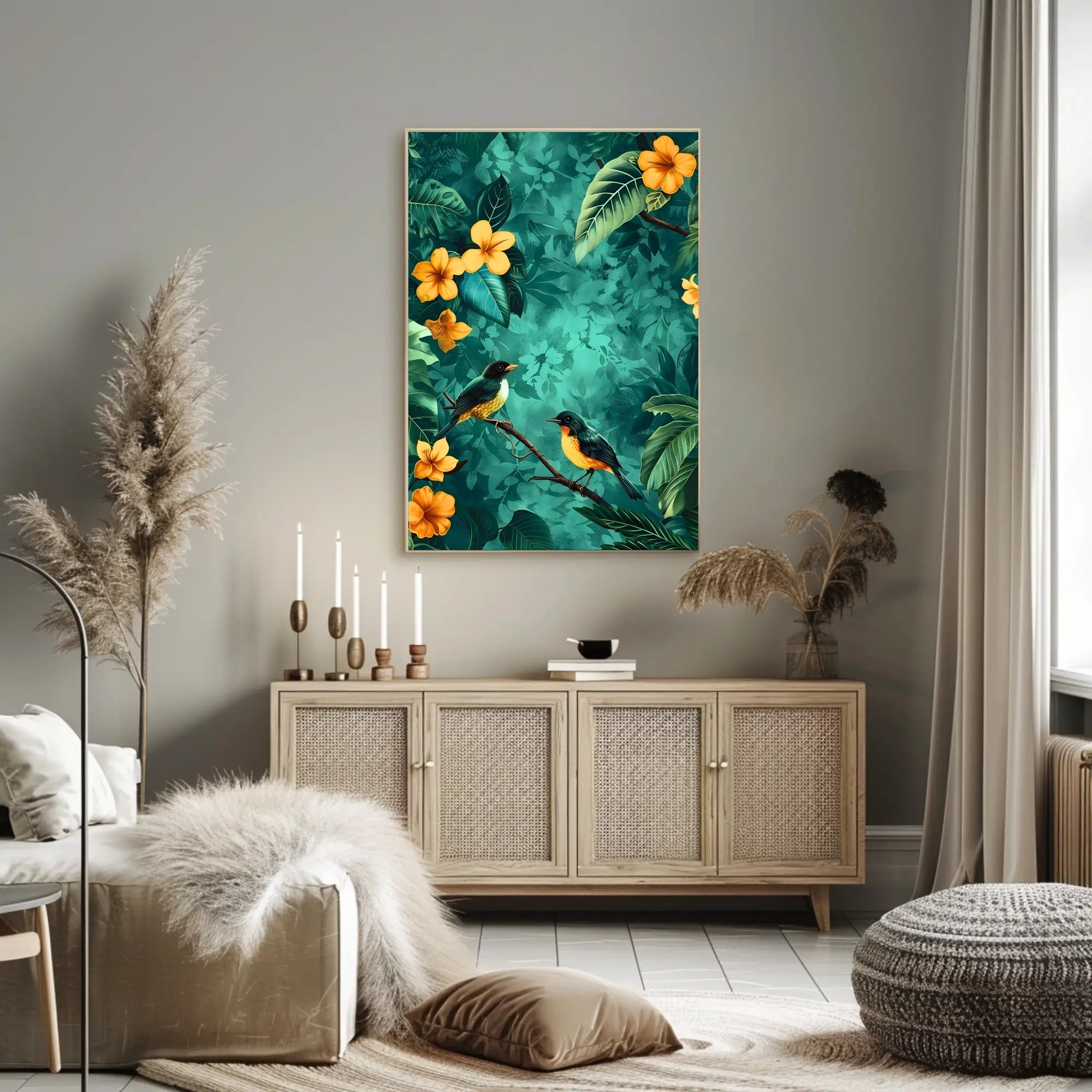 Tropical Birds in Lush Jungle Animal Poster