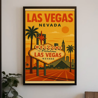 Sunset Las Vegas Nevada Welcome Sign Retro Poster