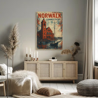 Norwalk Waterfront Vintage Scene Urban Cityscape Poster
