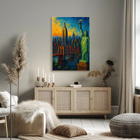 New York City Sunset Skyline Poster Modern Wall Art
