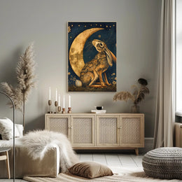 Moonlit Hare Fantasy: Whimsical Animal Nighttime Poster