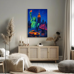 New York City Neon Cityscape Poster Modern Wall Art