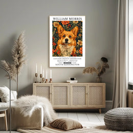 Corgi Art with Floral Elegance: Artistic Poster