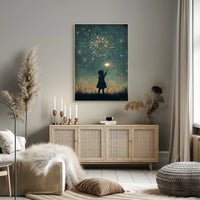 Child Holding Sparkler Night Sky Fireworks Art Poster