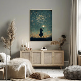 Child Holding Sparkler Night Sky Fireworks Art Poster