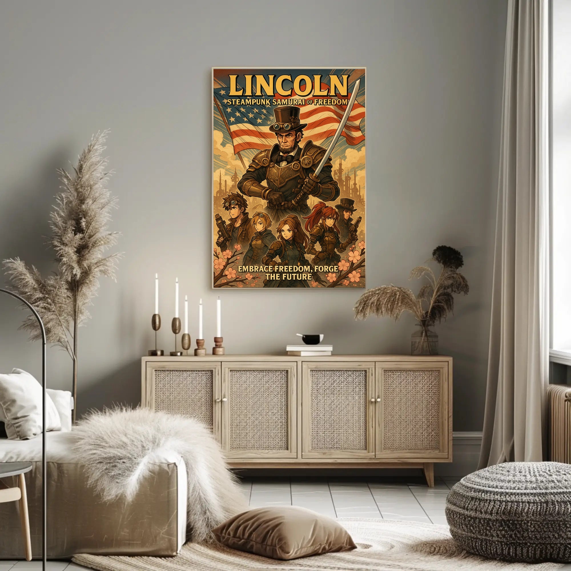 Lincoln Steampunk Samurai Of Freedom Poster