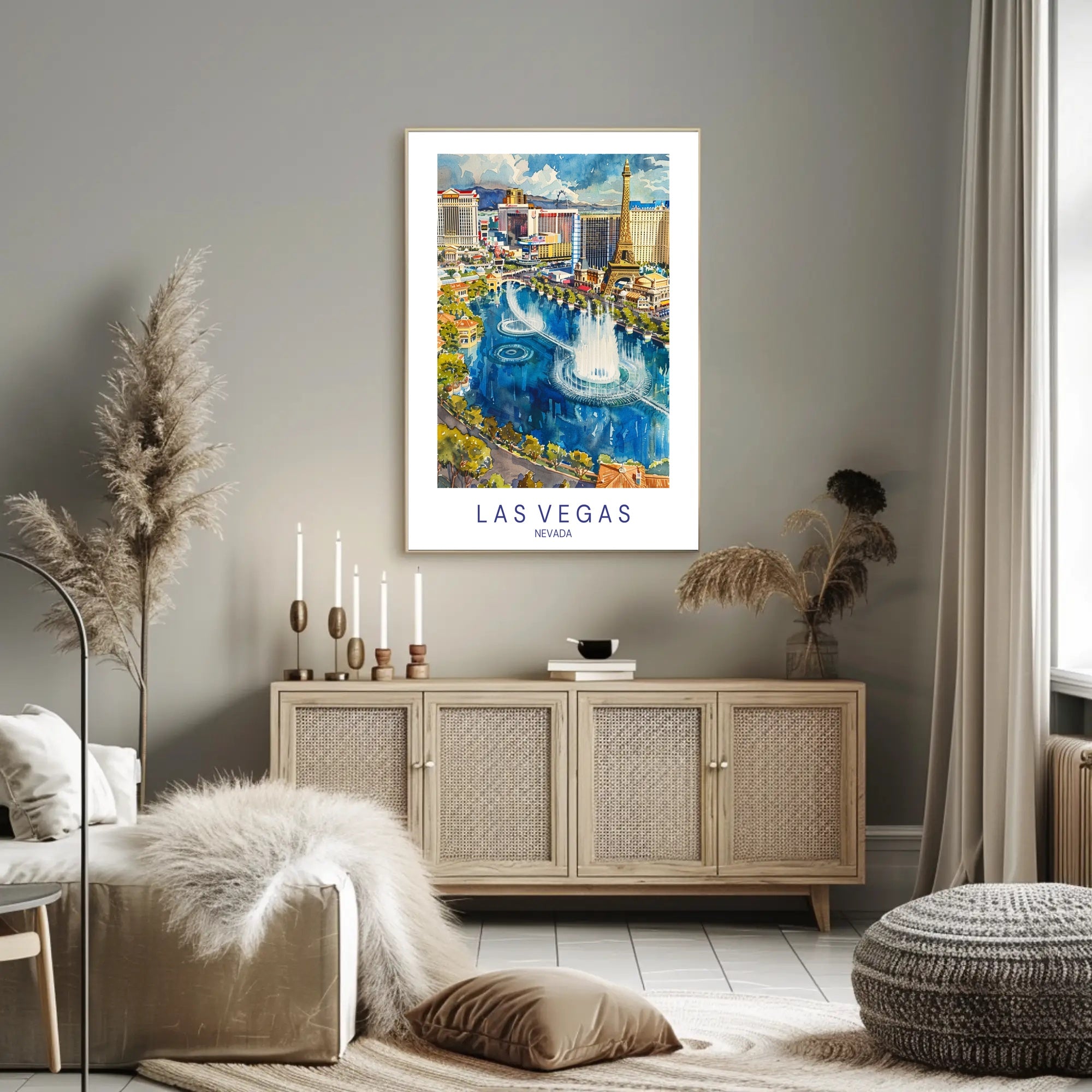 Las Vegas Cityscape Watercolor Illustration Travel Poster PosterGoat