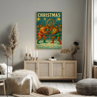 Festive Boxing Reindeer Christmas Whimsical Animal Poster