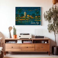 Suva, Fiji Nighttime Cityscape Poster
