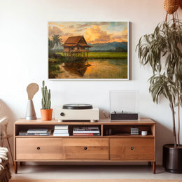 Tropical Sunset Stilt House Art Print Decor